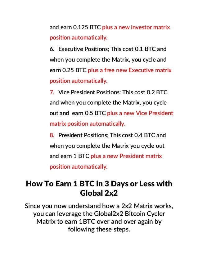 How To Earn 1 Bt!   c In 3days Or Less With Global2x2 - 
